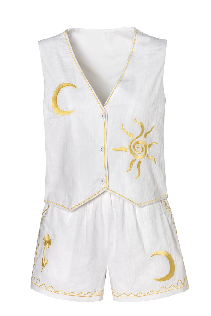 White and Gold Shorts and Vest Set