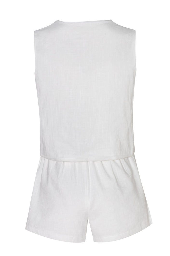 White and Ochre Shorts and Vest Set