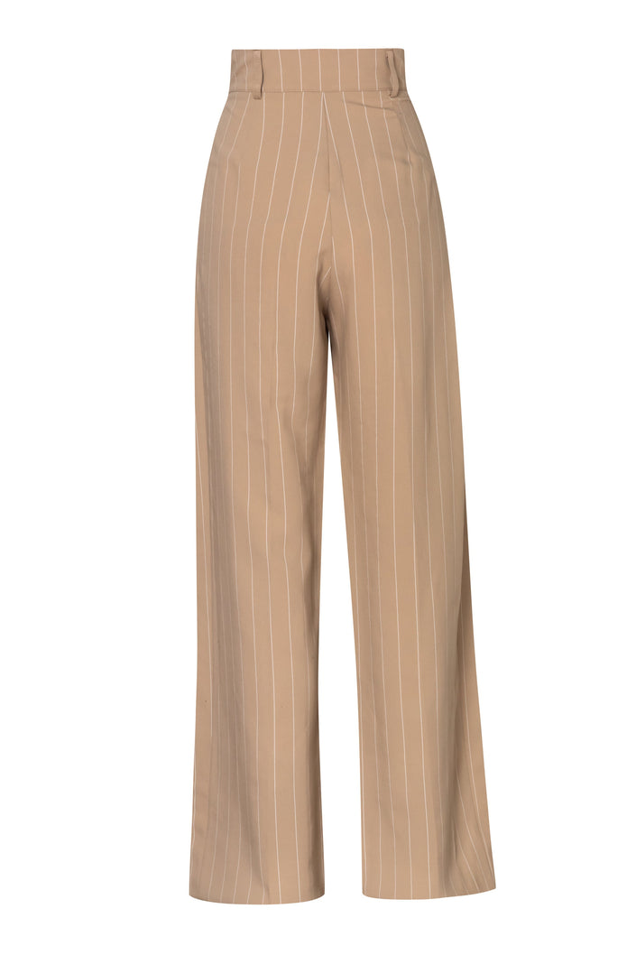 High-Waisted Cream Striped Cotton Pants
