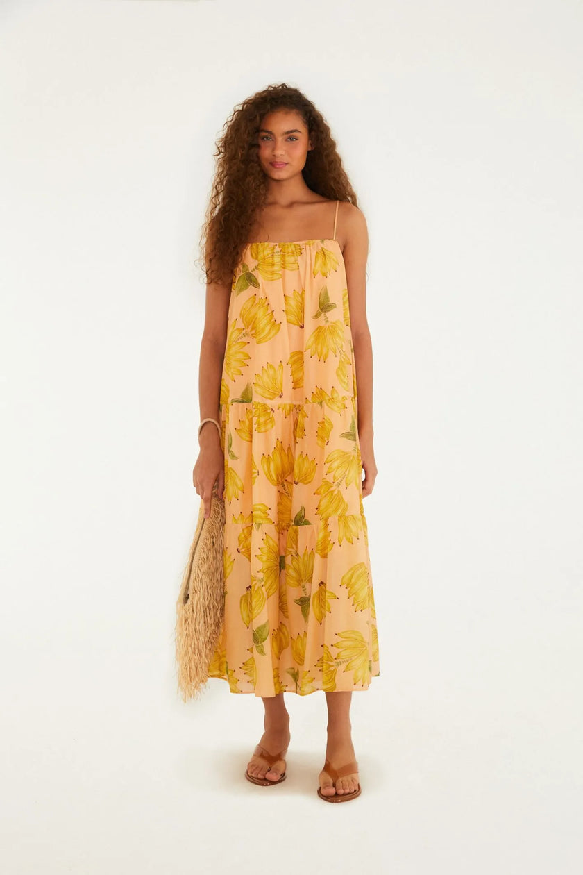 Farm Rio | Long Silver Banana Print Dress