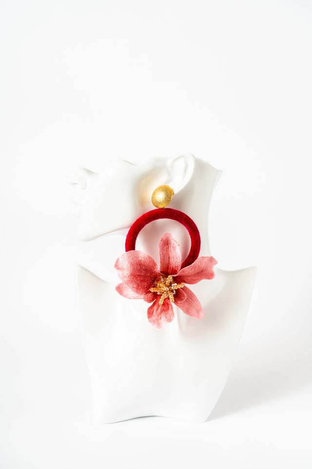 Large Pink Orchid Latex Earring with Fucsia Velvet Ring