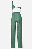 Side view of the Arrecife Jumpsuit, emphasizing the flowing legs and fitted waist.