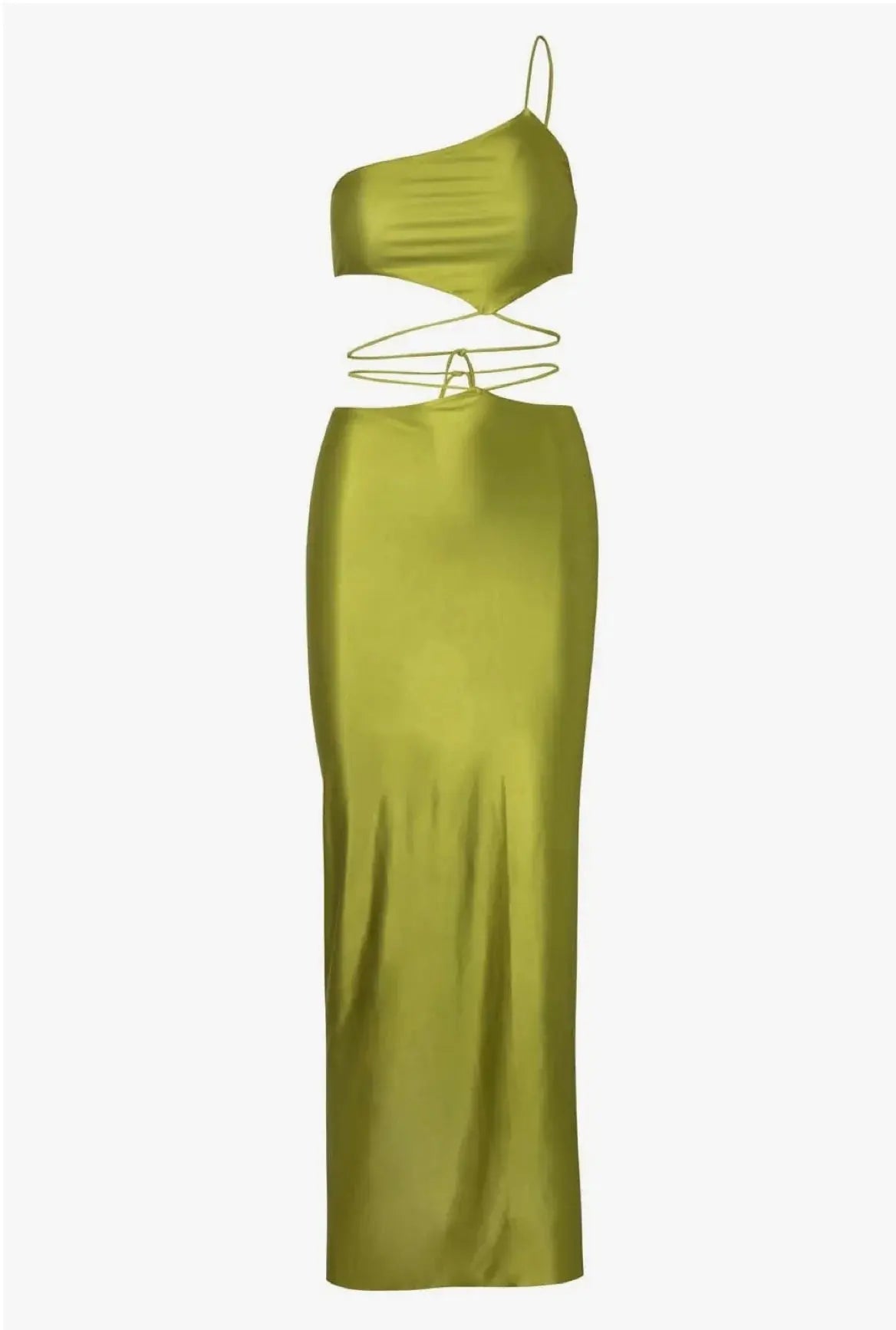 Side view of the Cala Set, emphasizing the figure-hugging fit and asymmetrical design.
