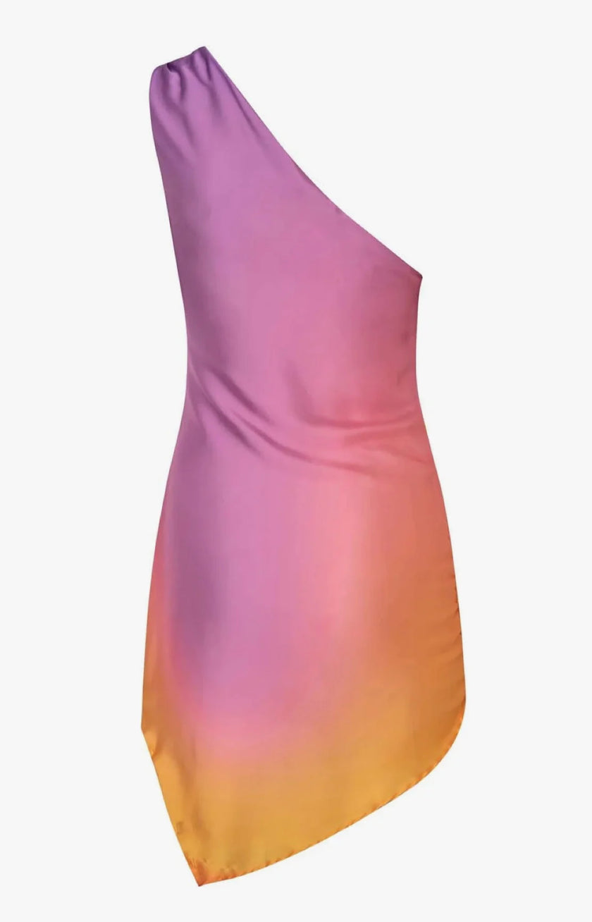 Rear view of the Celia Dress, revealing the smooth satin-like fabric and seamless construction.