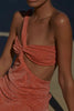 Side view of the Noah Dress in Rosatua, emphasizing the figure-hugging fit and elegant side slit.