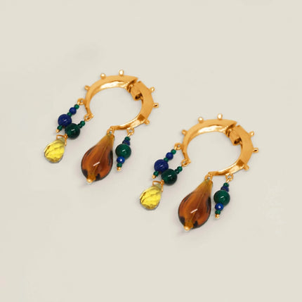 Aysha Bilgrami | Baby Crescent Stone Hoops in Gold
