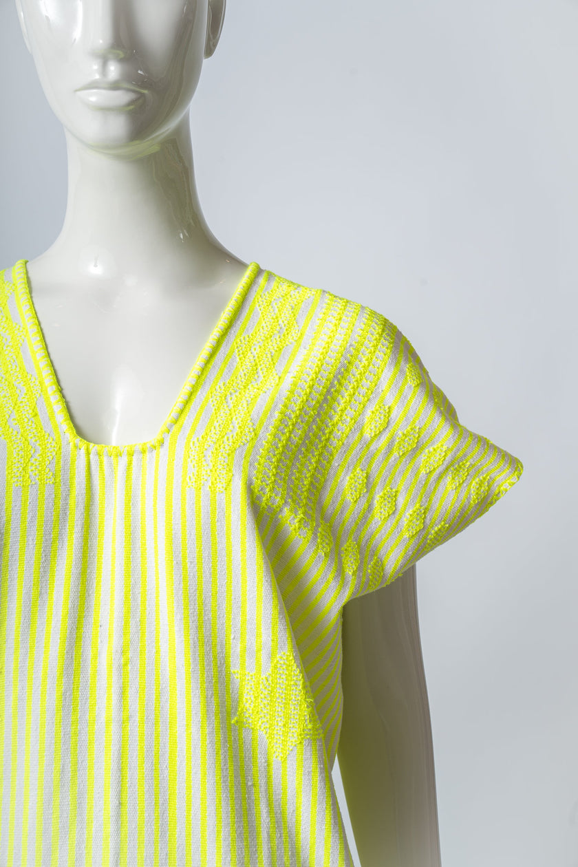 Vestido Oaxaca Amarillo Neón y Blanco