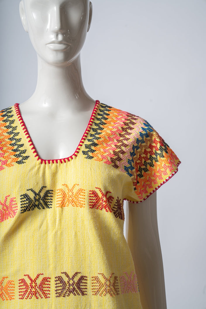 Vestido Oaxaca Acentos Amarillos y Multicolor