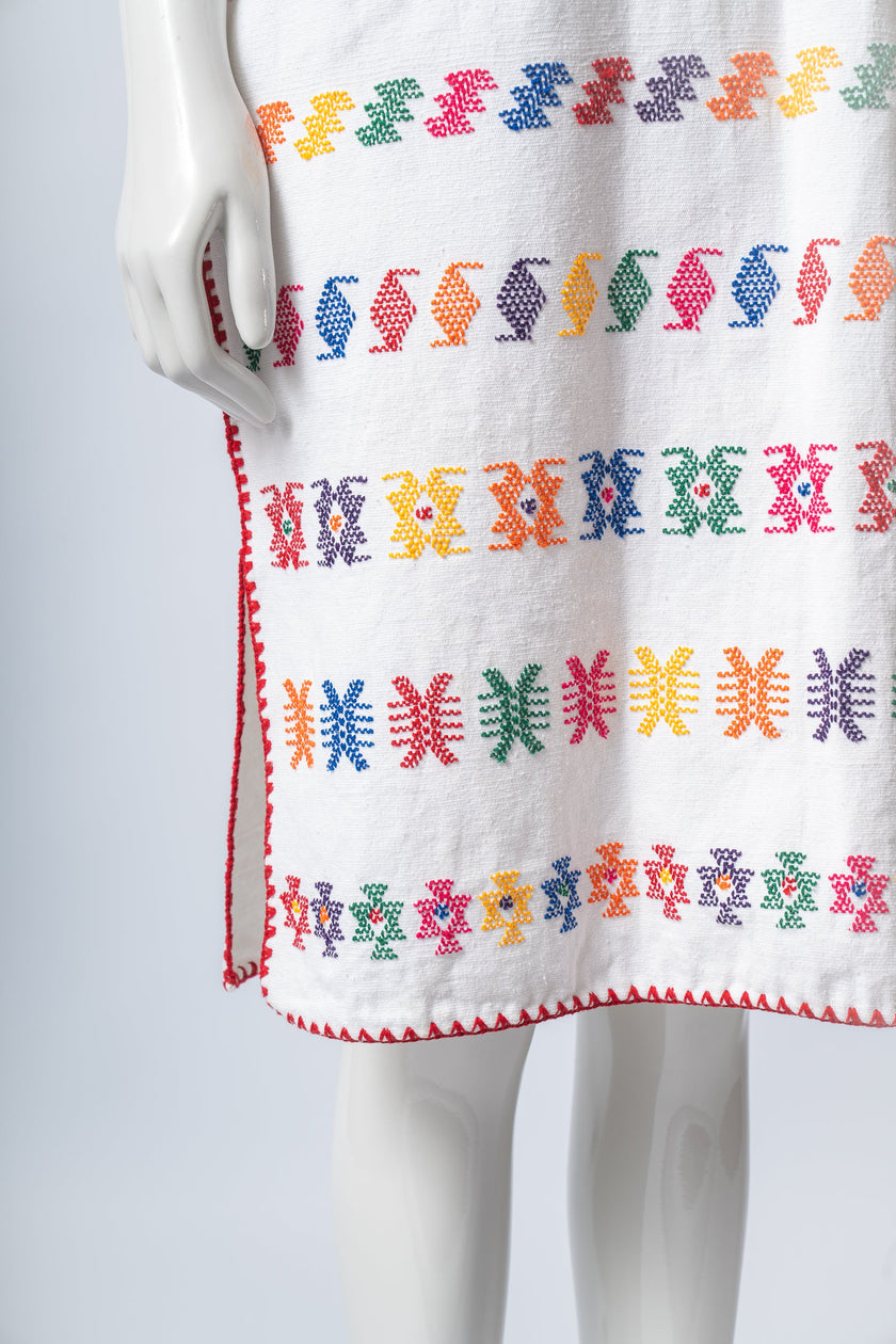 Vestido Oaxaca Blanco con Acentos Multicolor