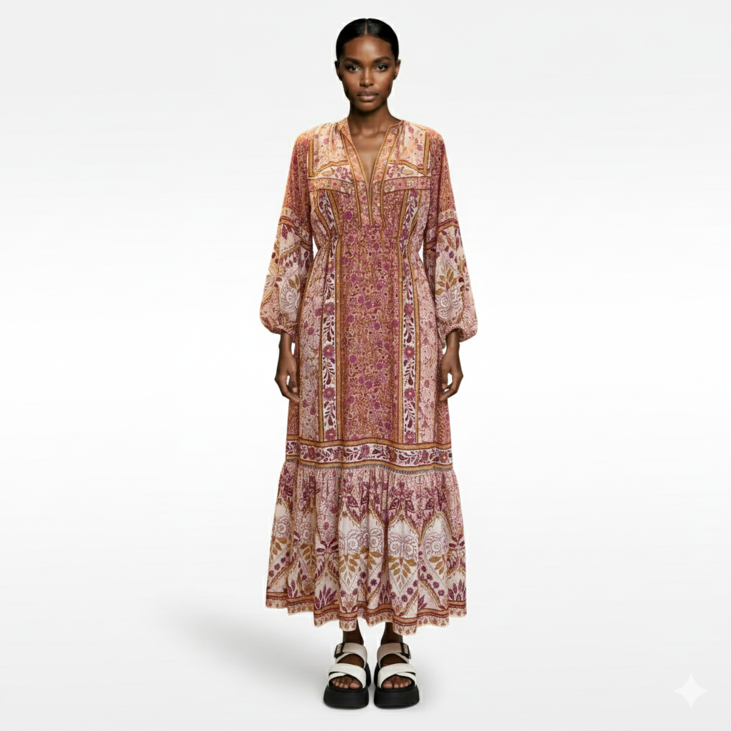 Farm Rio | Dress with Floral Printed Sleeves