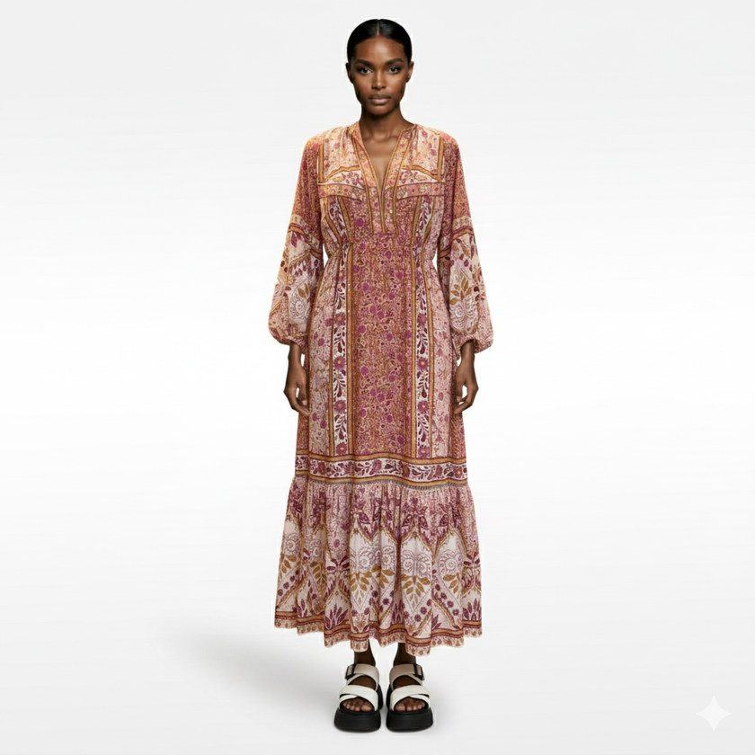 Farm Rio | Dress with Floral Printed Sleeves