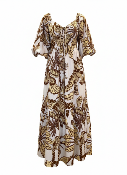 Farm Rio | Long Dress with Sling with Yellow Tropical Print