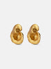 Pair of matte gold earrings with soft, curved surfaces and a fluid, asymmetrical design.