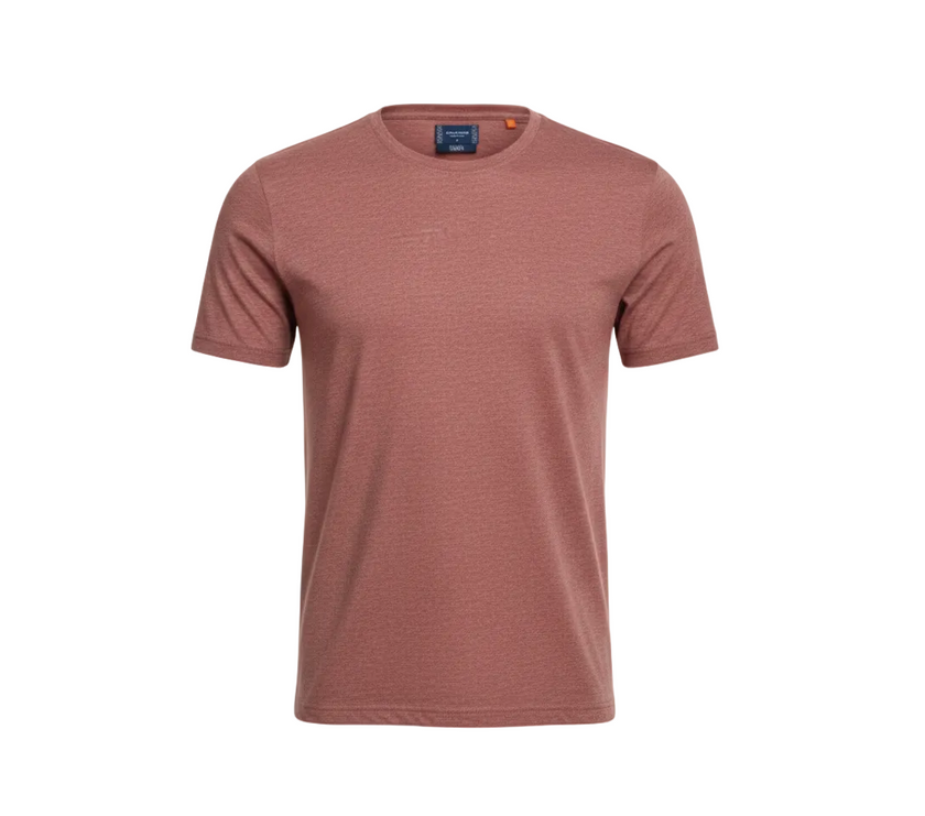 Brown t-shirt with a brand logo on a white background